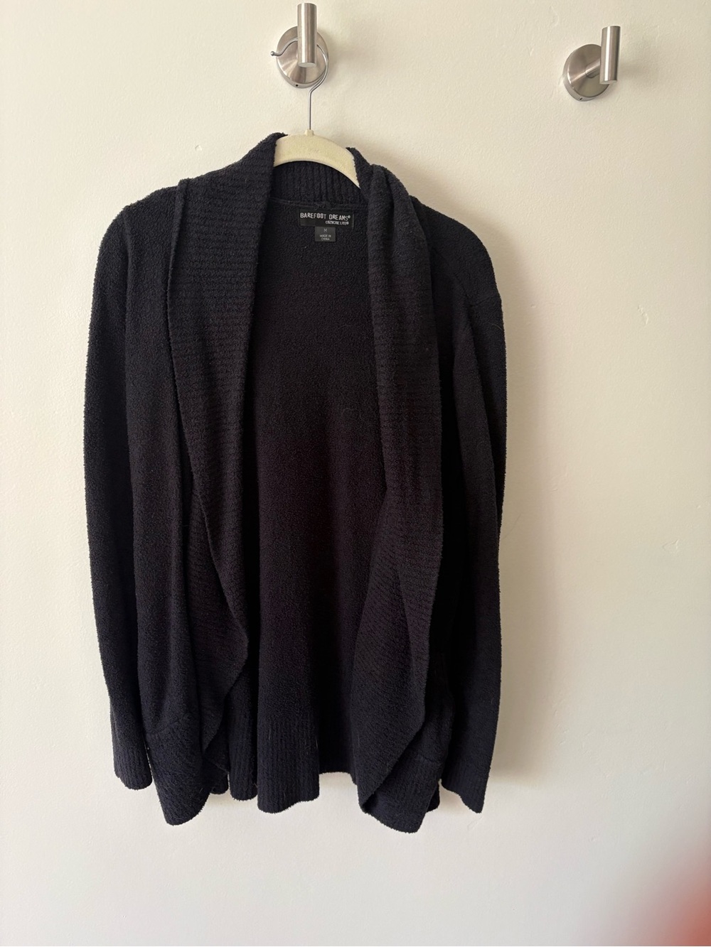Barefoot Dreams Black Draped Open-Front Cardigan